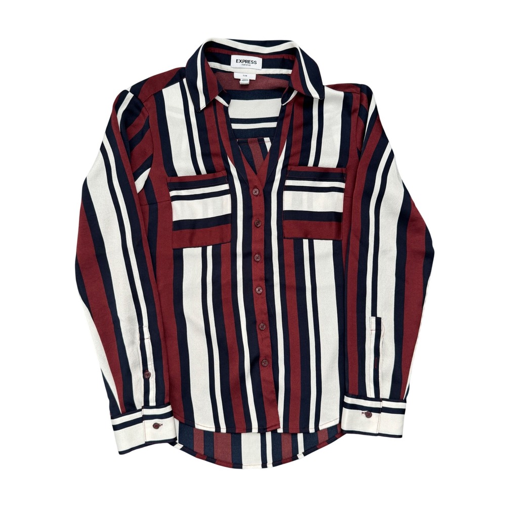 Express Portofino Slim Fit Shirt XXS Red White Blue Vertical Stripe Button Down